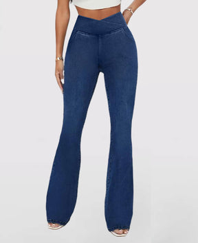 Calça Jeans de Cintura Alta Cruzada - Frete Grátis