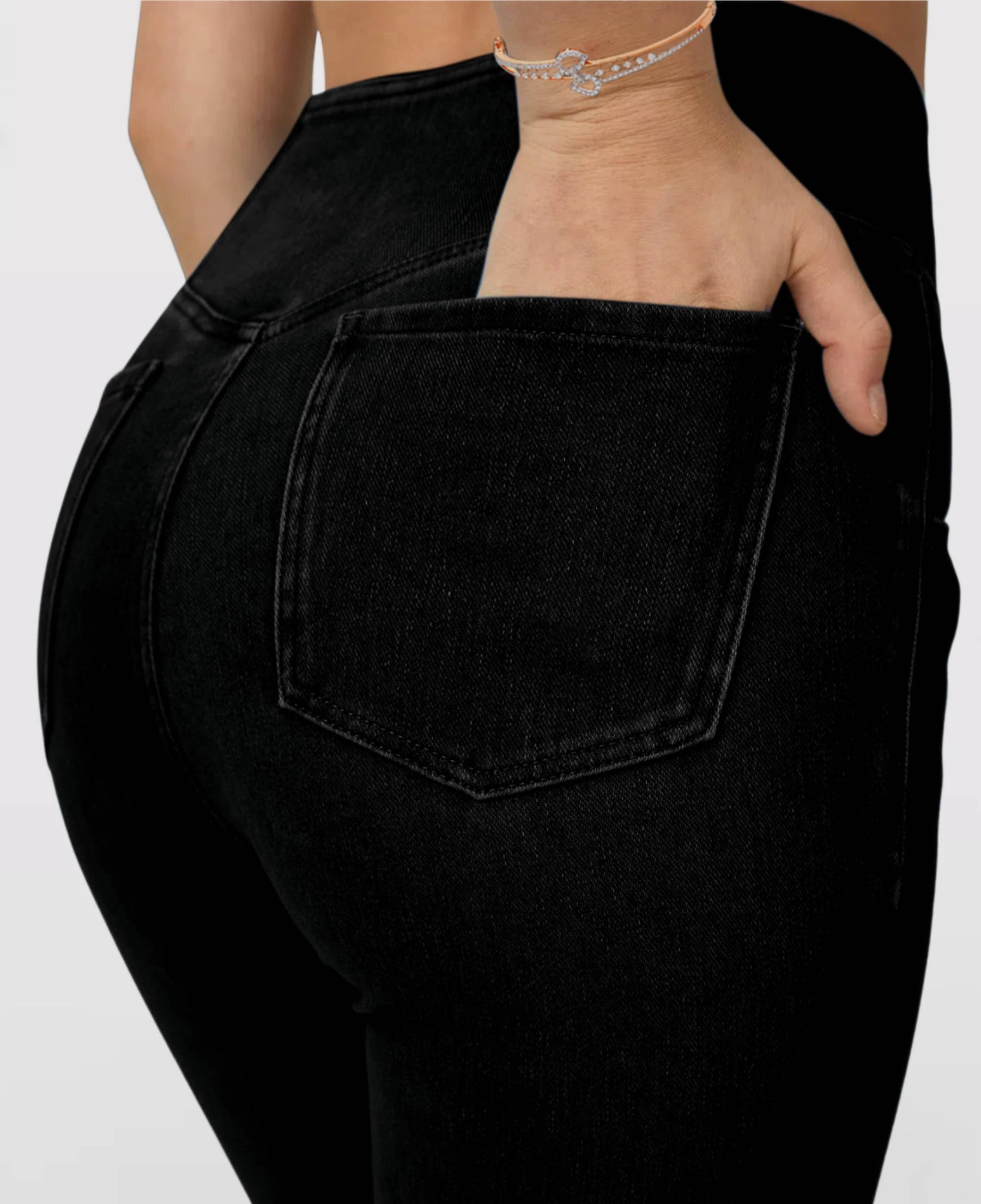 Calça Jeans de Cintura Alta Cruzada - Frete Grátis