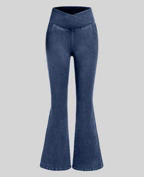 Calça Jeans de Cintura Alta Cruzada - Frete Grátis